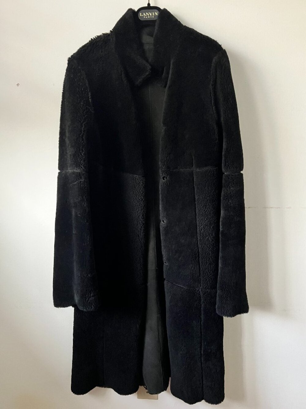 French Reversible Black Shearling Long Coat FR36 (Small/XS)